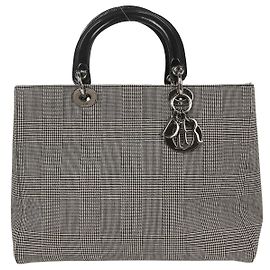 Christian Dior Vintage Lady Dior Houndstooth Canvas Medium