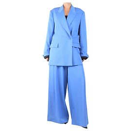 Dries Van Noten Conjunto de traje de lana azul de dos piezas - talla UK 12