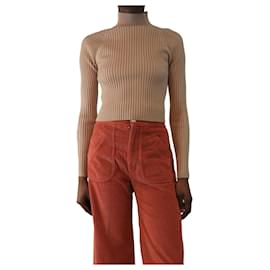 Alice + Olivia Neutrales geripptes Strickoberteil - Größe XS