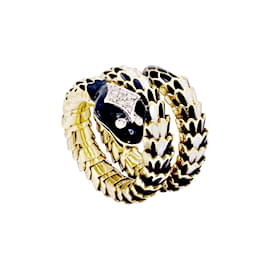 Vintage ring, "Serpent", yellow gold, enamel, diamonds. - Autre Marque