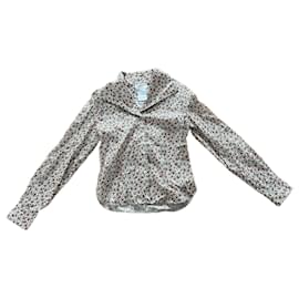 Blusa Camisa Chanel de Popelina de Algodón con Motivos de Flores y CC