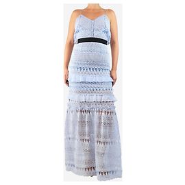 Self portrait Abito midi in pizzo ricamato blu baby - taglia UK 10