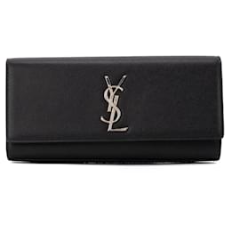 SAINT LAURENT - Pochette Kate in Pelle Nera Grana
