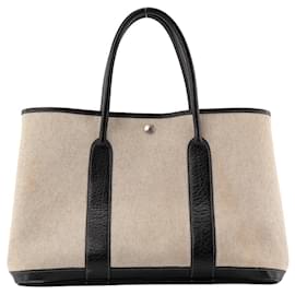 HERMÈS - Borsa a mano Garden Party Hermès in tela crema e pelle nera
