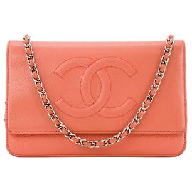 CHANEL - Borsa a Spalla Wallet on Chain Coco Mark Chanel in Pelle Caviar Corallo