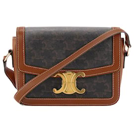 CELINE - Triomphe Teen Umhängetasche aus beschichtetem Monogramm-Canvas und braunem Leder - Céline