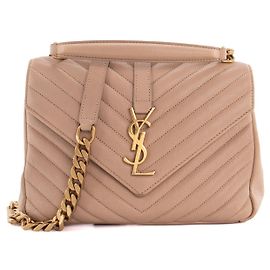 SAINT LAURENT - Borsa a tracolla Collège Saint Laurent in pelle grana beige