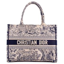 DIOR - Borsa tote Book Tote Dior in tela Toile de Jouy blu navy