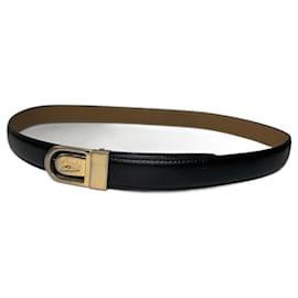 Schwarzer Leder-Gürtel mit Vintage Celine Paris Wagenlogo - Céline