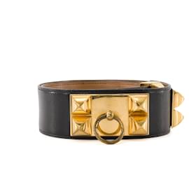 HERMÈS - Hundehalsband Gürtel aus schwarzem Leder (T80)