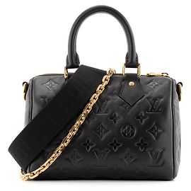 LOUIS VUITTON - Sac à bandoulière Speedy 22 Louis Vuitton en cuir embossé noir édition limitée