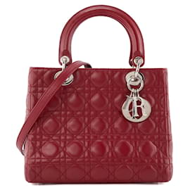 DIOR - Lady Dior mittelgroße Handtasche aus vintage bordeauxfarbenem Cannage-Leder
