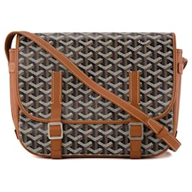 GOYARD - Borsa a tracolla Belvedere in tela rivestita goyardine e pelle marrone