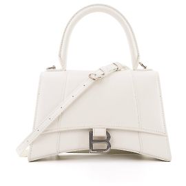 BALENCIAGA - Umhängetasche Hourglass aus weißem genarbtem Leder