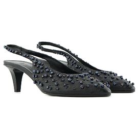 LORO PIANA - Décolleté Loro Piana in pelle di struzzo nera (T40)