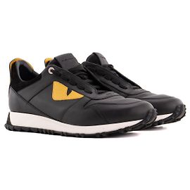 FENDI - Sneakers Monster Eyes Fendi in pelle nera e gialla (T40)