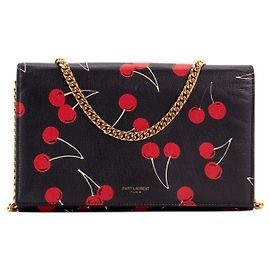 SAINT LAURENT - Borsa a tracolla Wallet On Chain Saint Laurent in pelle grana nera con stampa di ciliegie