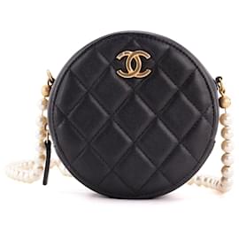 CHANEL - Borsa a tracolla Pearls Round Chanel in pelle nera
