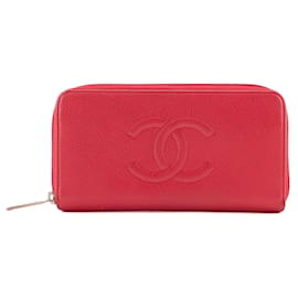 CHANEL - Cartera Larga con Cremallera Chanel de cuero texturizado rosa