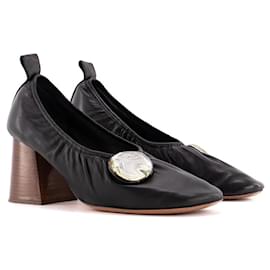 CELINE - Sapatilhas de salto Soft Ballerina Celine em couro preto (T39.5) - Céline