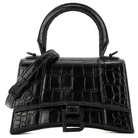BALENCIAGA - Borsa a Spalla Hourglass XS in Pelle Nera con Stampa Coccodrillo