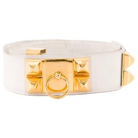 HERMÈS - Collier de Chien Gürtel aus weißem Leder (T75)