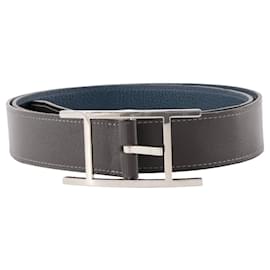 HERMÈS - Wendegürtel Quentin Hermès aus schwarzem Leder (T95)
