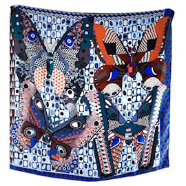 HERMÈS - Foulard 90 « Le ali della seta » Hermès in seta blu