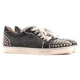 Christian Louboutin LOUBOUTIN - Sneakers Vieira 2 Flat Louboutin tela nera glitterata (Taglia 36)
