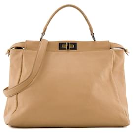 FENDI - Peekaboo Fendi Vintage Beigefarbenes genarbtes Lederhandtasche