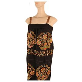 Manoush Kleid aus schwarzer Wolle mit Blumenstickerei