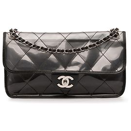 Chanel Flap Nudo in PVC Nero Cucito e Pelle di Vitello