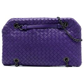 Borsa a spalla Duo Intrecciato in Nappa Viola di Bottega Veneta