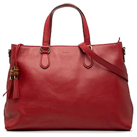 Borsa a tracolla in pelle rossa Gucci con frange in bambù