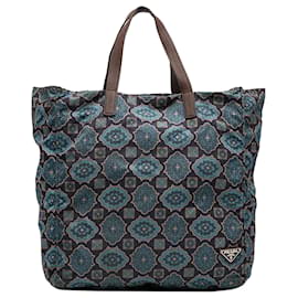 Prada Blaue Tessuto Stampato Tote