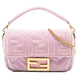 Fendi Pink Mini Zucca Prägung Samt Baguette Tasche