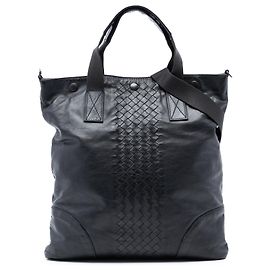 Schwarze Nappa Convertible Tote mit Intrecciato-Besatz von Bottega Veneta