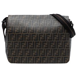 Fendi Brown Zucca Spalmati Borsa a Tracolla con Patta