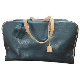 Borsa da viaggio Hermès Victoria 50 in pelle nero camel