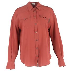 Camicia in seta rossa Crepe de Chine di Brunello Cucinelli