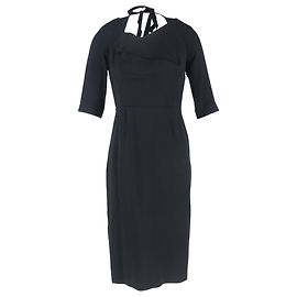 Abito midi in viscosa nera con pannelli e dettagli a cravatta di Roland Mouret
