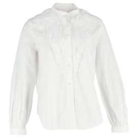 See by Chloé Broderie Anglaise Flounces Shirt in White Cotton 
