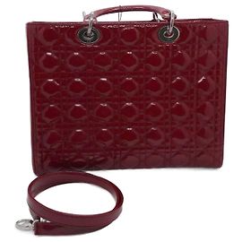 Christian Dior Grande borsa Lady Dior in pelle verniciata rossa