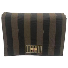 Borsa a Spalla Claudia in Tela Tabacco Fendi con Strisce Pequin