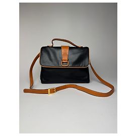 Borsa in pelle 2 vie vintage Courreges nera e marrone