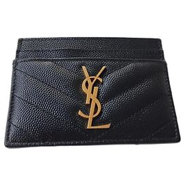 Saint Laurent Nuovo - Porta carte con Cassandre dorato - pelle effetto grana di polvere