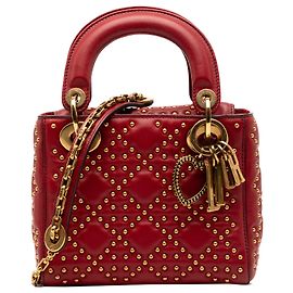 Dior Mini Rosso in Pelle di Agnello Cannage Studded Morbido Lady Dior