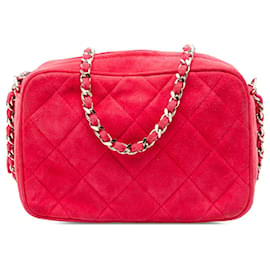 Chanel Red Quilted Suede Camera Bag