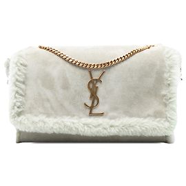Borsa a spalla reversibile Kate Monogram in shearling medio grigio di Saint Laurent