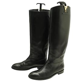 LOUIS VUITTON HERITAGE CAVALIERES SCHWARZE LEDERSTIEFEL MIT LV-LOGO 37 REITSTIEFEL